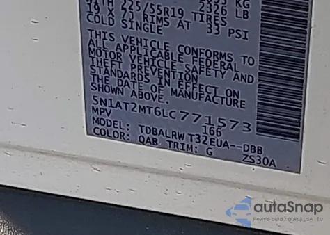 2020 Nissan Rogue Sl Fwd из США, поврежденный, VIN 5N1AT2MT6LC771573